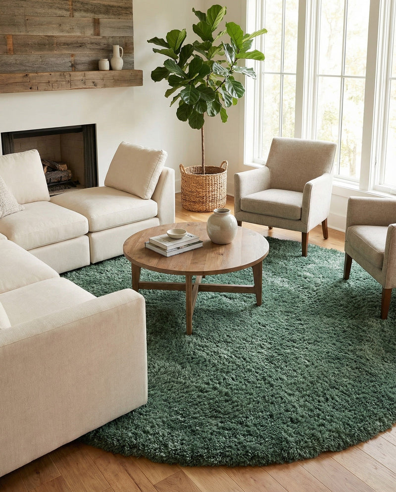 Eternal Plush Oasis Collection Area Rug -  Tranquility (Forest Green) Round Forest Green  lifestyle 36
