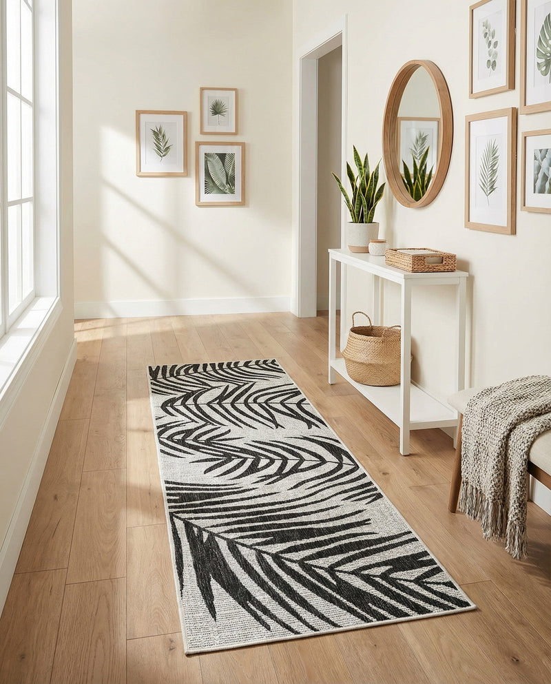 Seaside Blooms Collection Area Rug - Verdure (Charcoal Ivory) Runner Charcoal Ivory  lifestyle 24
