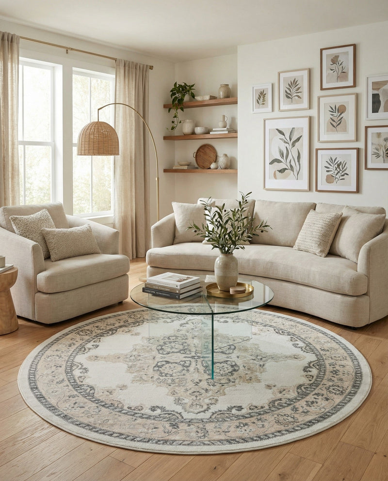 Beverly Grove Collection Area Rug -  Fairfax (Ivory) Round Ivory  lifestyle 56