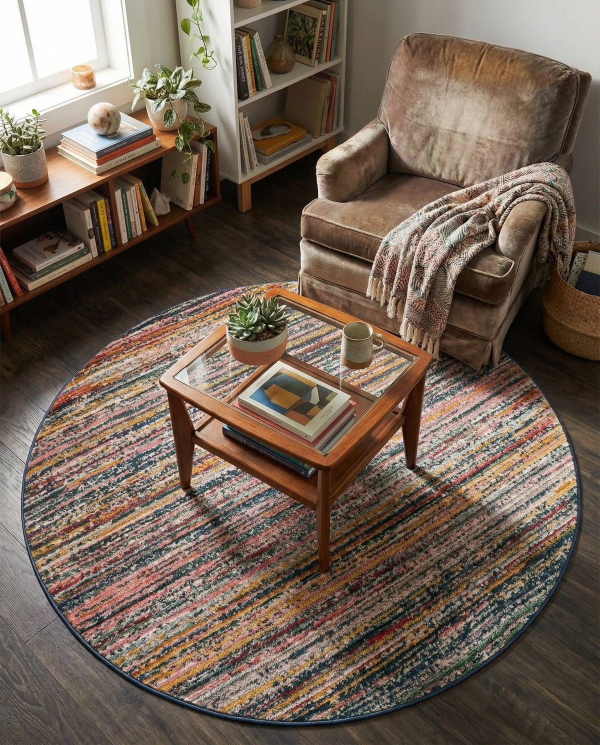 Jewel Oasis Collection Area Rug - Sapphire (Multi) Round Multi  lifestyle 112