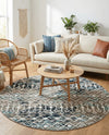 Mediterranean Lattice Collection Area Rug - Santorini (Multi Gray Blue) Round Multi Gray Blue  lifestyle 53
