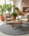 Sustainable Strands Indoor-Outdoor Oasis Collection Area Rug -  Sandbar (Black and White) Round Black and White  lifestyle 70
