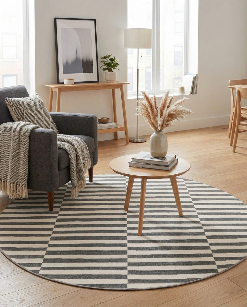 Soho Elegance Collection Area Rug -  Hudson (Dark Gray) Round Dark Gray  lifestyle 33