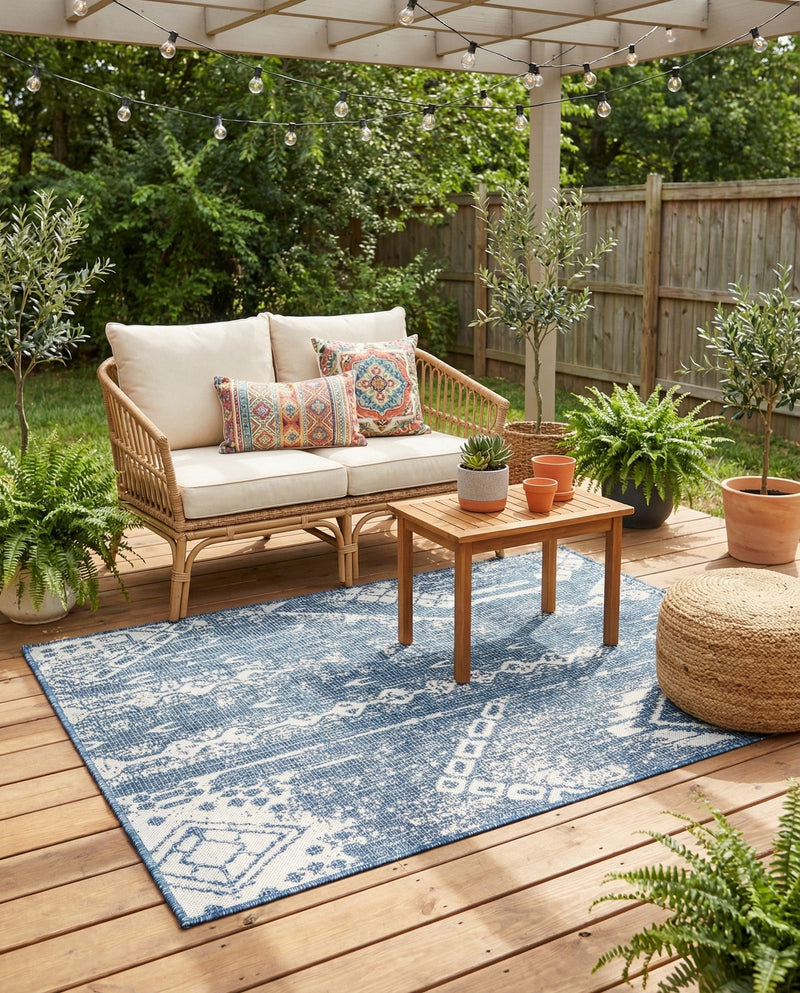 Desert Nomad Terrace Collection Area Rug - Sahara (Blue) Rectangle Blue  lifestyle 32