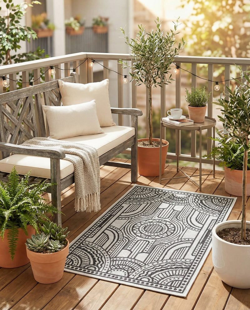 Patio Heritage Collection Area Rug -  Asheville Rectangle White and Black  lifestyle 21