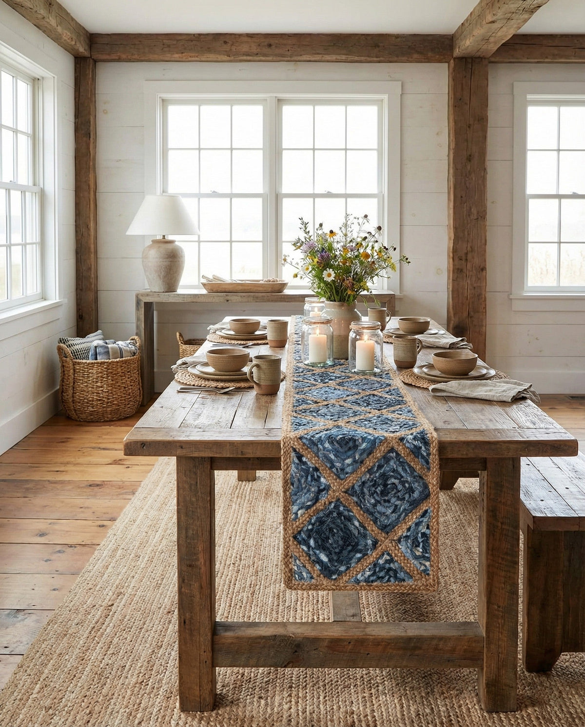 Woven Seaside Jute Collection Area Rug - Marina Table Runner Blue  lifestyle 74