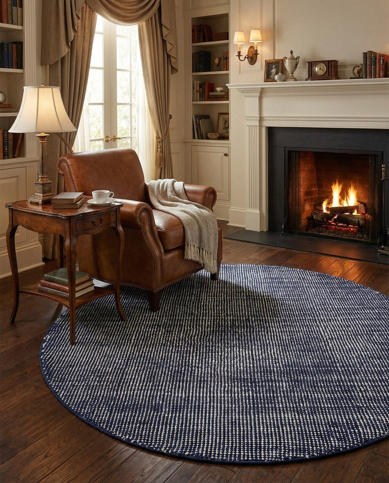 Berkshire Estate Collection Area Rug - Windsor (Blueberry) Round Blueberry  lifestyle 52