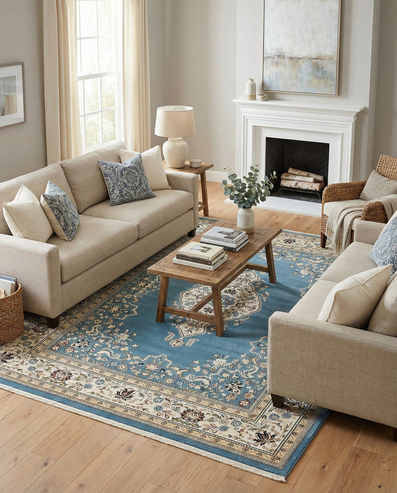 Persian Elegance Collection Area Rug - Isfahan Rectangle Blue  lifestyle 34