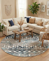 Mediterranean Lattice Collection Area Rug - Santorini (Multi Gray Blue) Round Multi Gray Blue  lifestyle 56