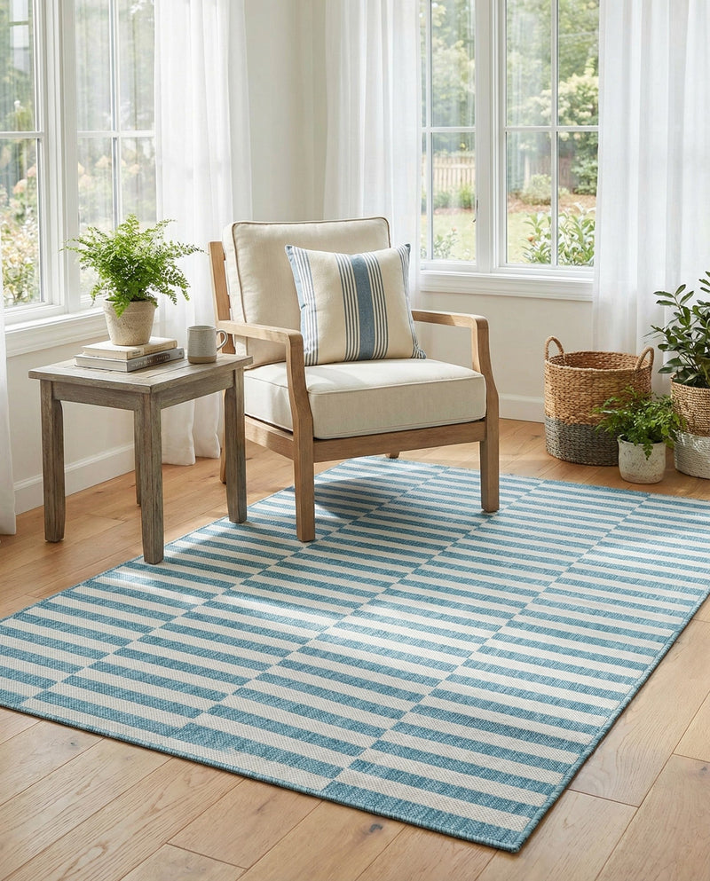 Seaside Stripes Collection Area Rug - Cabana (Light Aqua) Rectangle Light Aqua  lifestyle 14