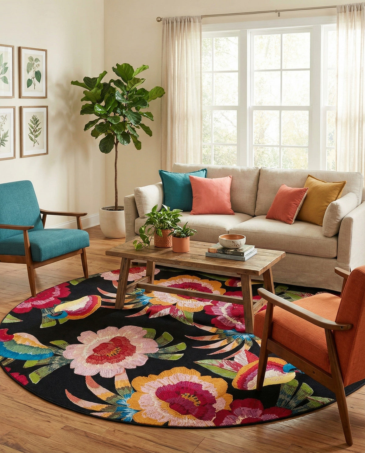 Seaside Blooms Collection Area Rug -  Versailles Round Multi  lifestyle 99