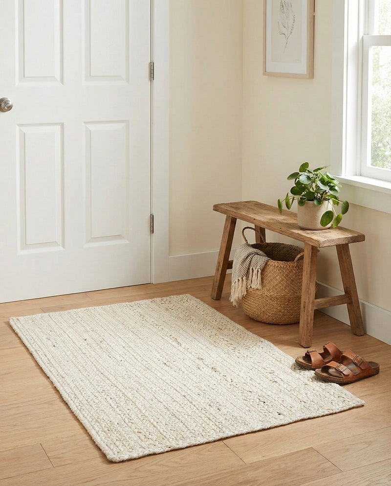 Woven Seaside Jute Collection Area Rug - Savannah (White) Rectangle White  lifestyle 15