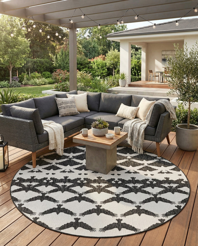 Urban Terrace Collection Area Rug -  Gramercy Round Black and White  lifestyle 34