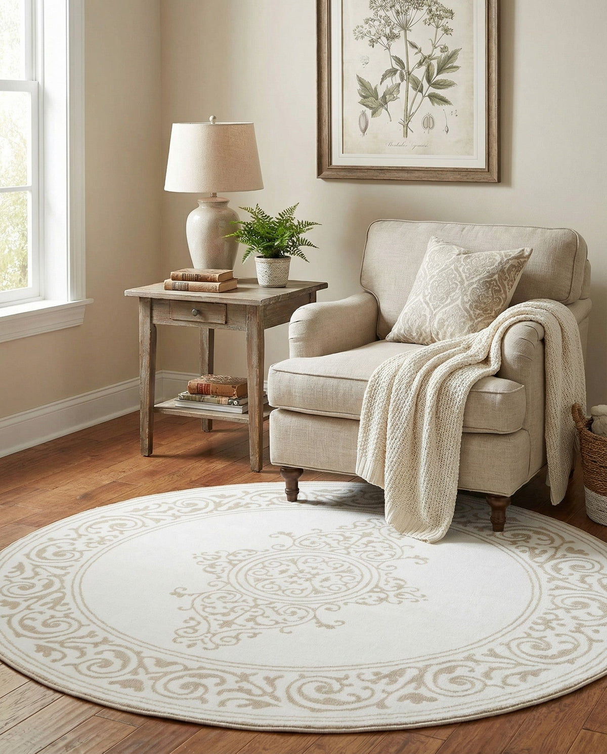 Sanctuary Retreat Collection Area Rug - Haven Round Snow White  lifestyle 146