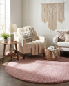 Cozy Comfort Shag Collection Area Rug - Haven (Pink) Round Pink  lifestyle 36