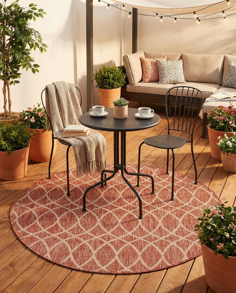 Savannah Pergola Collection Area Rug -  Pavilion (Rust Red) Round Rust Red  lifestyle 57