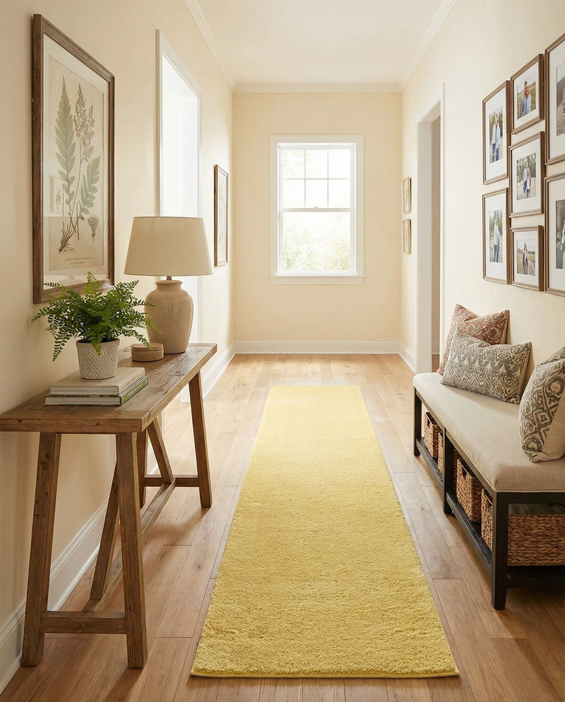Solid Shag Seaside Collection Area Rug - Azure Cove (Yellow) Runner Yellow  lifestyle 22