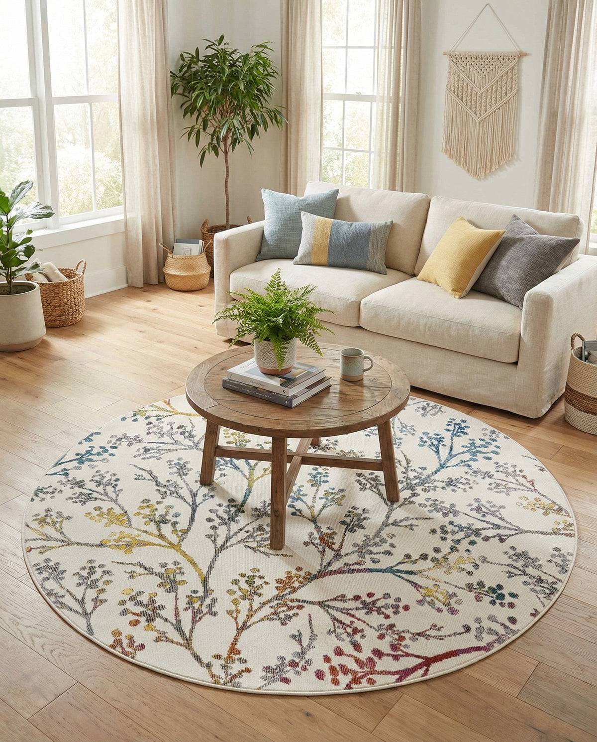 Meadow Breeze Collection Area Rug -  Sunbeam Round Ivory  lifestyle 143