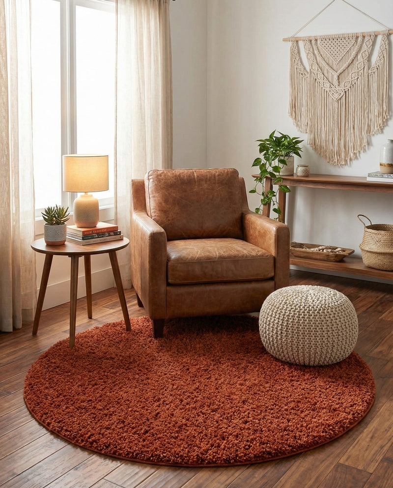 Plush Oasis Collection Area Rug - Serenity (Terracotta) Round Terracotta  lifestyle 36