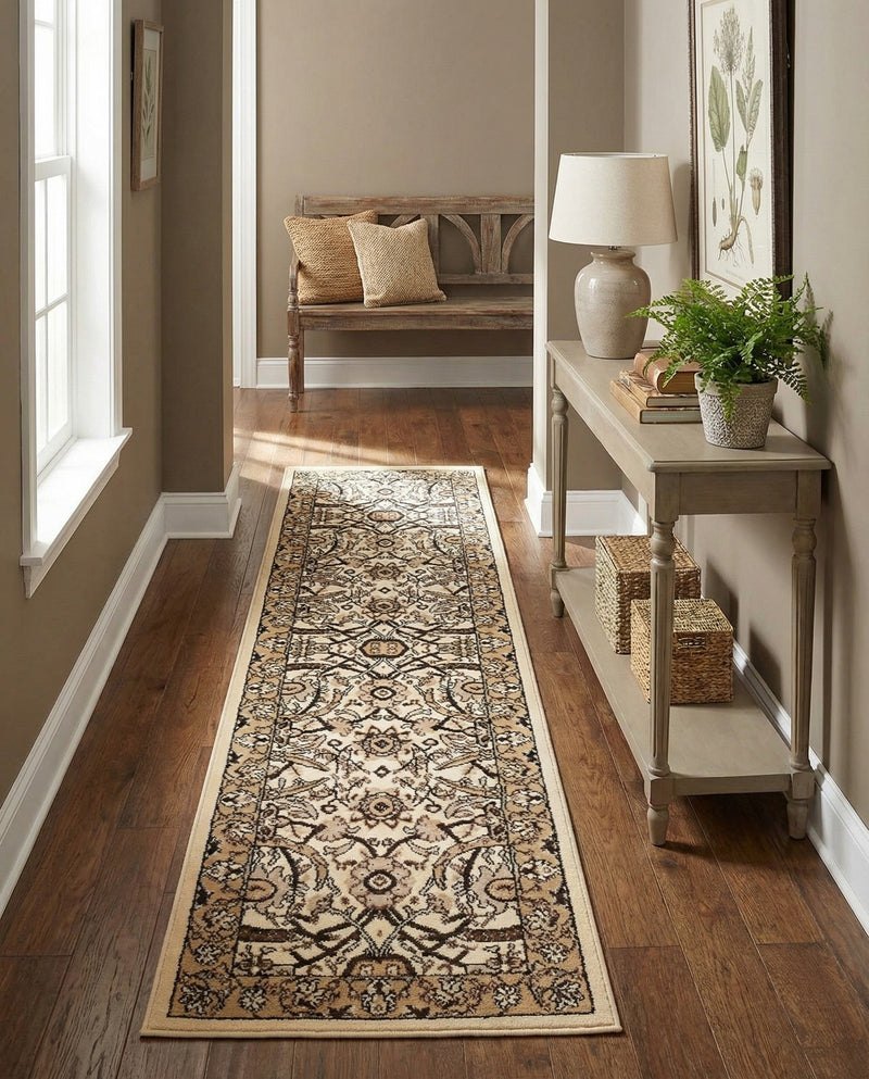 Tabriz Tapestry Collection Area Rug - Sahand (Ivory) Runner Ivory  lifestyle 37