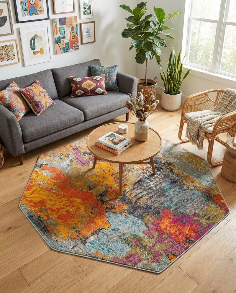 Colorburst Oasis Collection Area Rug -  Spectrum Octagon Multi  lifestyle 66