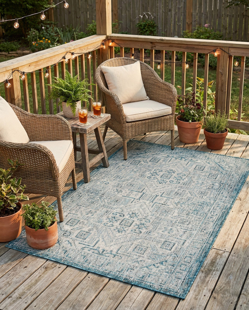 Tribal Terrace Treasures Collection Area Rug - Mayan Marina (Teal) Rectangle Teal  lifestyle 26