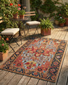Patio Heritage Collection Area Rug -  Garden Rectangle Rust Red and Blue  lifestyle 21