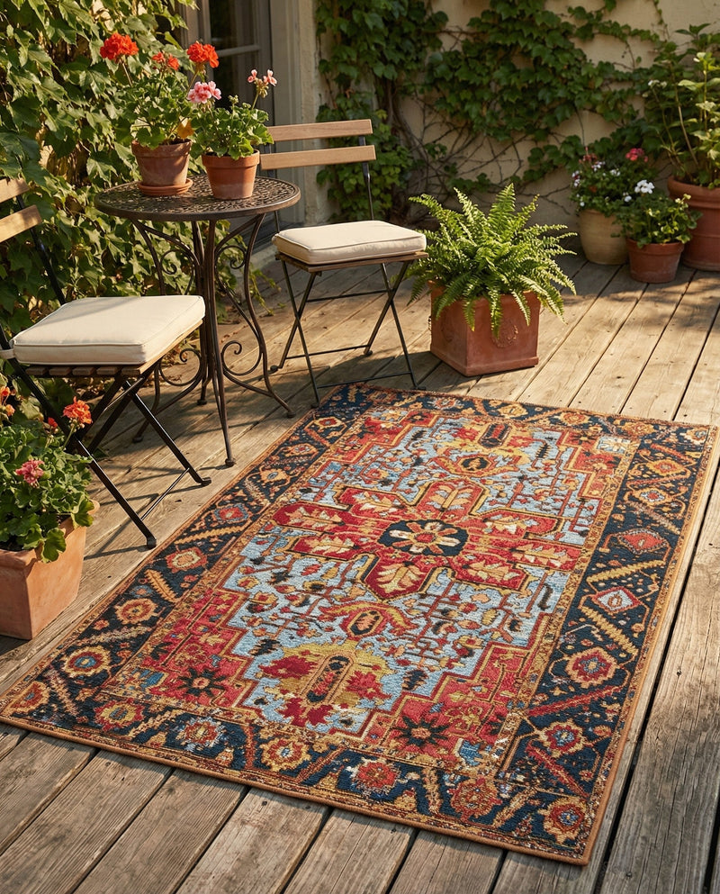 Patio Heritage Collection Area Rug -  Garden Rectangle Rust Red and Blue  lifestyle 21