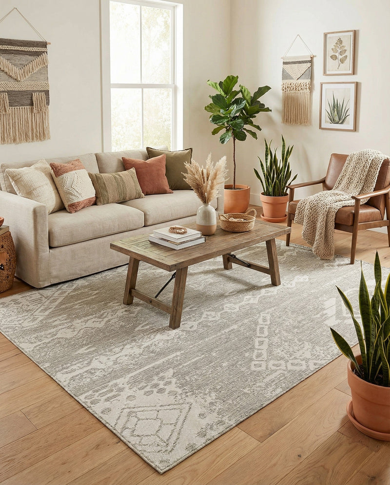Desert Nomad Terrace Collection Area Rug - Sahara (Gray) Rectangle Gray  lifestyle 8