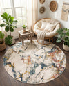 Jewel Oasis Collection Area Rug -  Opaline Round White Navy  lifestyle 74