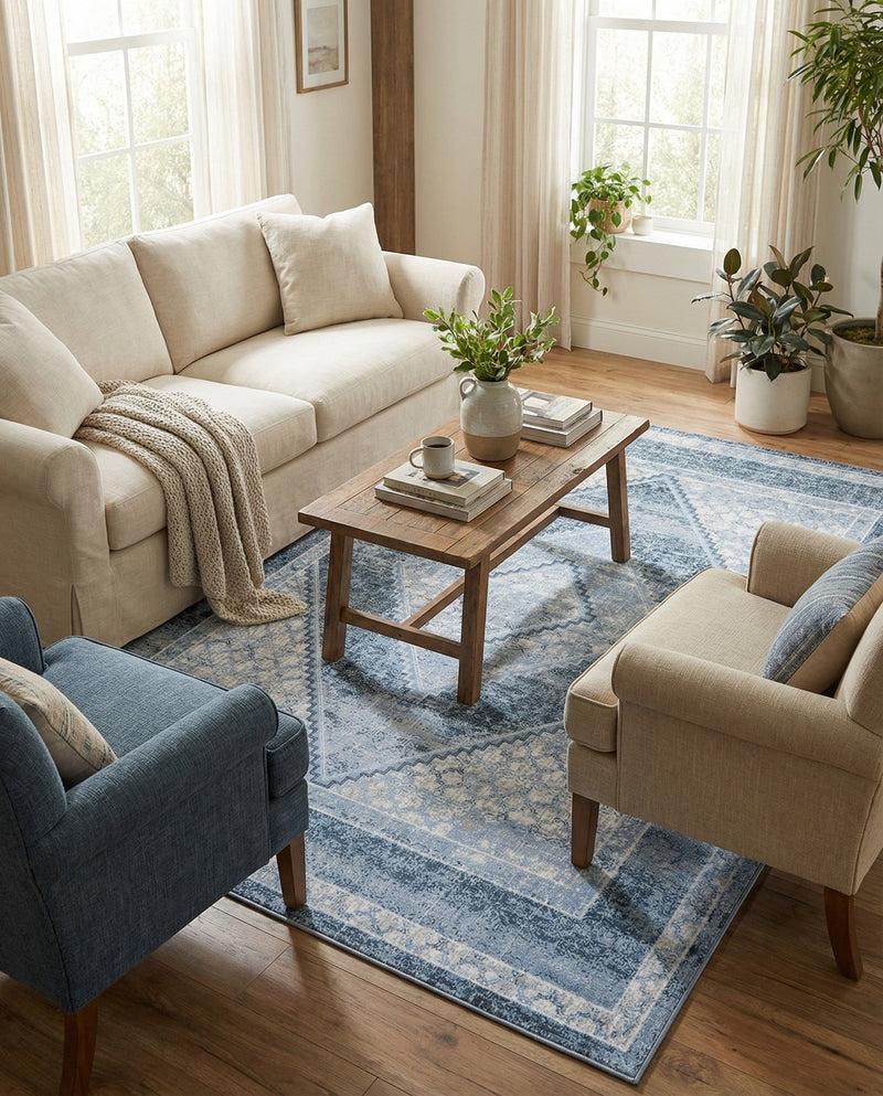 Aegean Elegance Washables Collection Area Rug -  Delos Rectangle Navy Blue  lifestyle 29