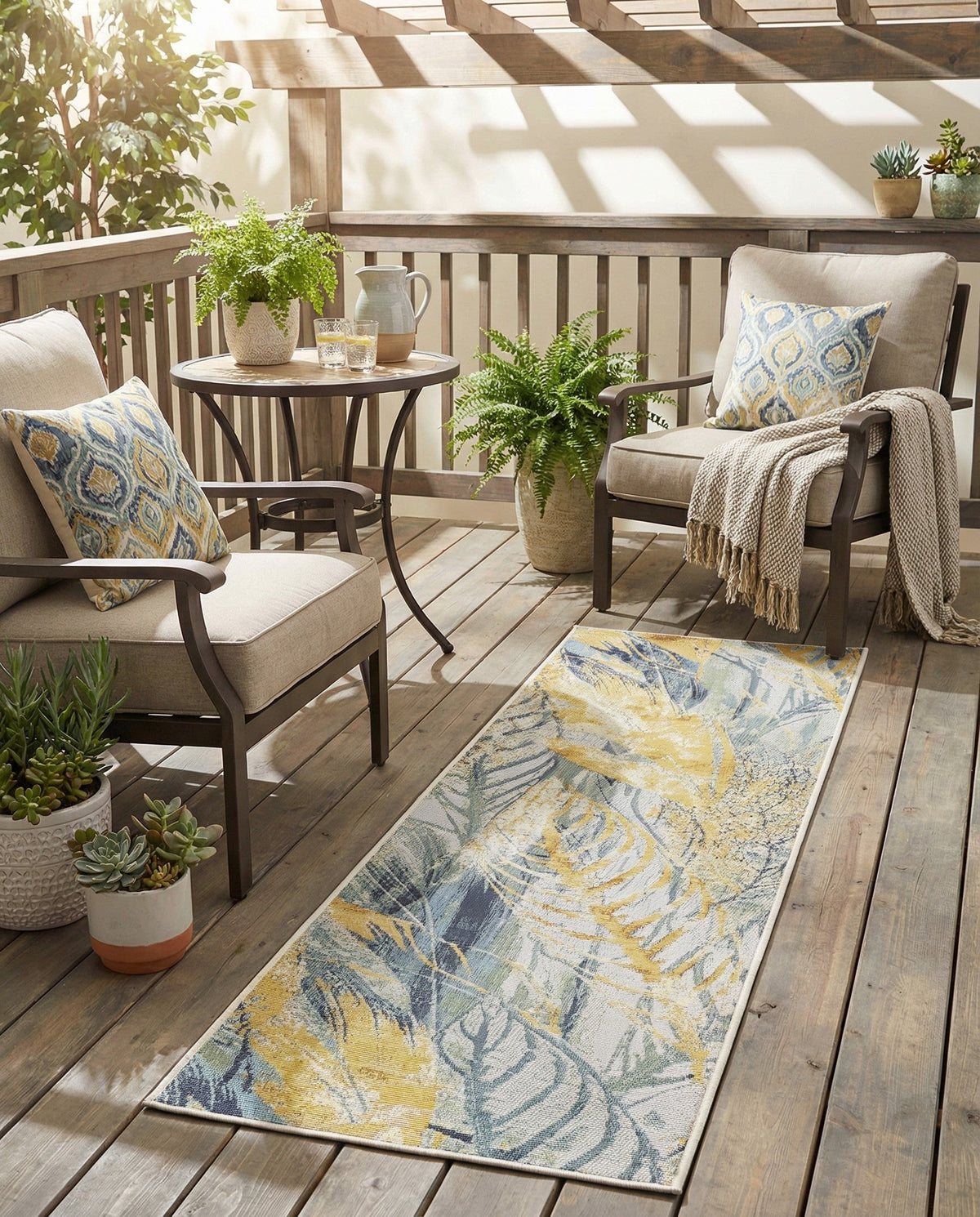 Seaside Blooms Collection Area Rug -  Blossom Runner Gray Ivory Yellow  lifestyle 87