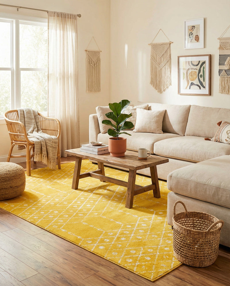 Marrakesh Lattice Collection Area Rug - Casablanca (Yellow) Rectangle Yellow  lifestyle 8