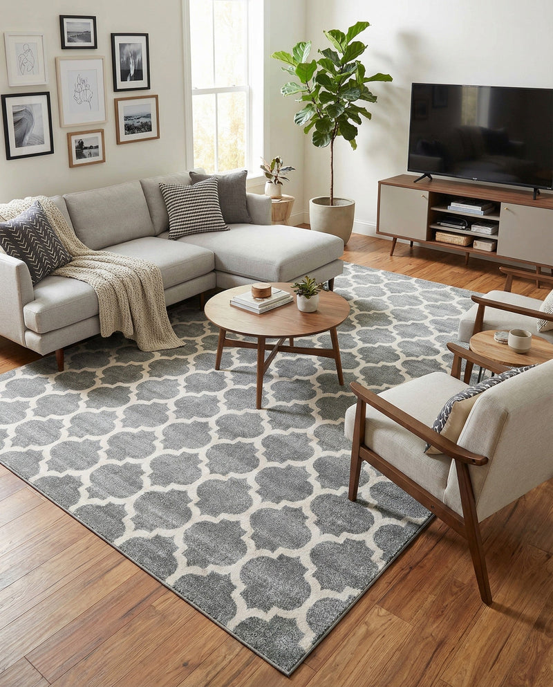 Lattice Gardens Collection Area Rug -  Bloomfield (Dark Gray) Rectangle Dark Gray  lifestyle 26