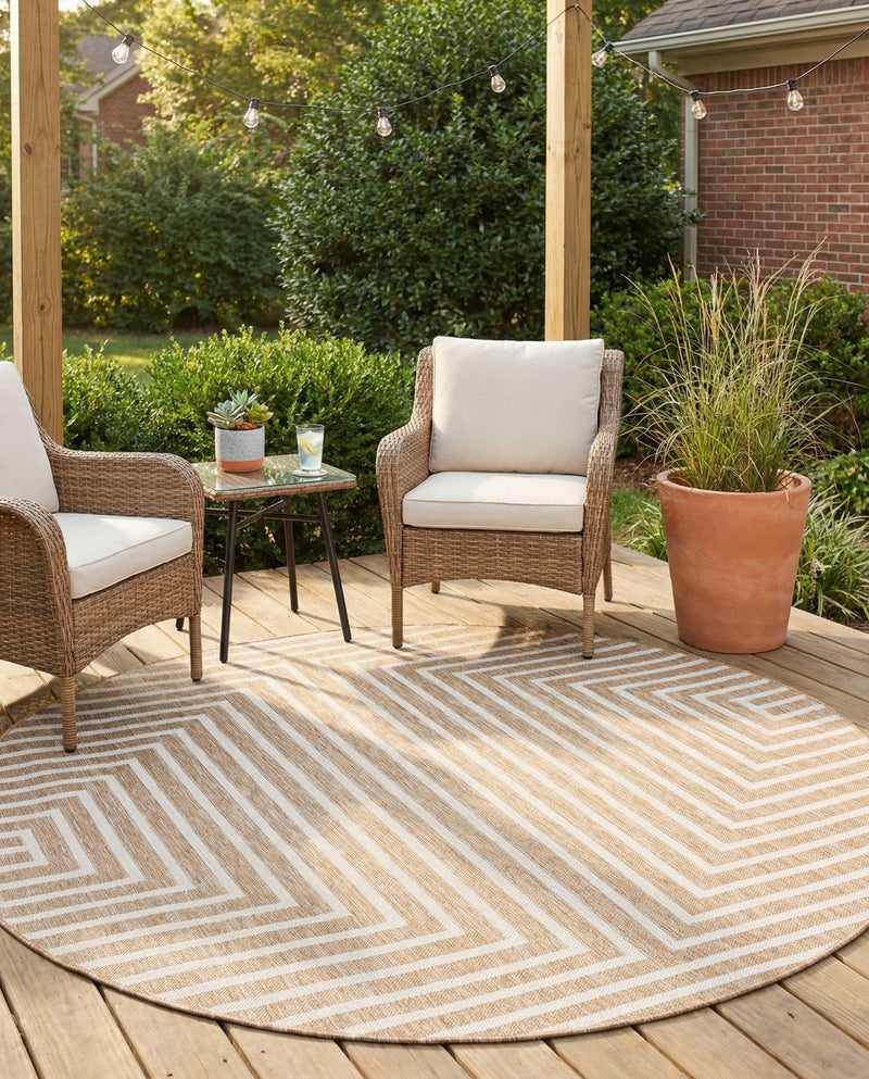 Urban Terrace Collection Area Rug -  Astoria (Taupe) Round Taupe  lifestyle 51