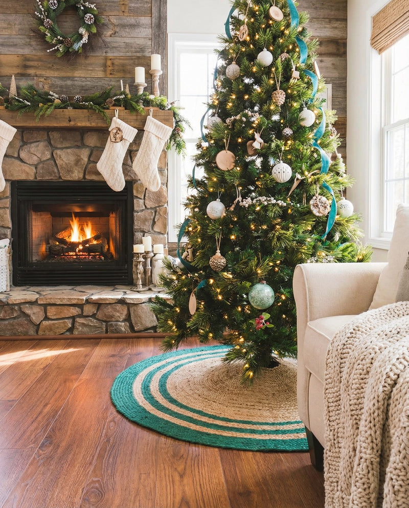 Holiday Hearth Rugs Collection Area Rug - Yuletide Round Natural and Green  lifestyle 19