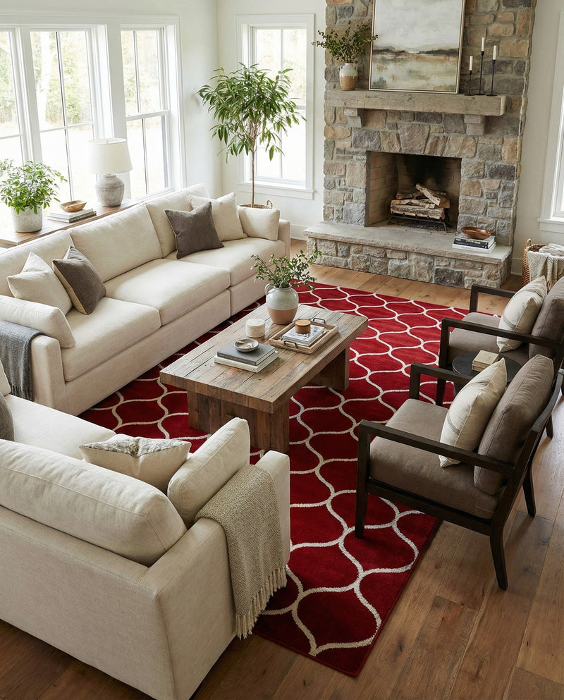 Trellis Mosaic Collection Area Rug -  Pergolatown (Red) Rectangle Red  lifestyle 11