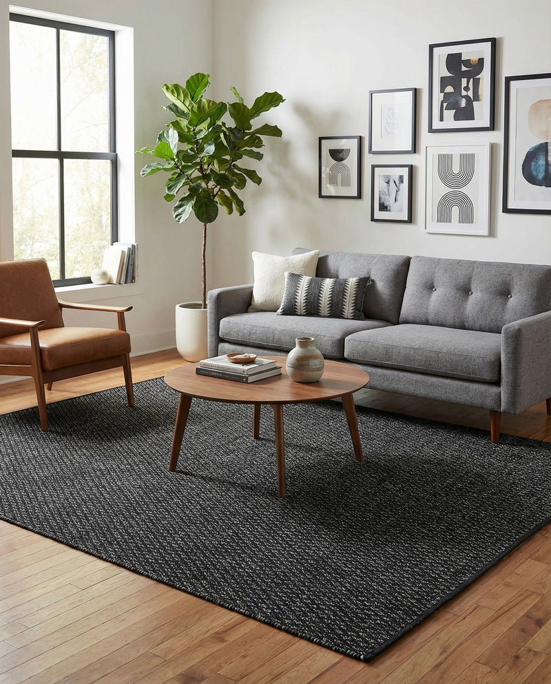 Trellis Wool Collection Area Rug - Cobbles Rectangle Black  lifestyle 12