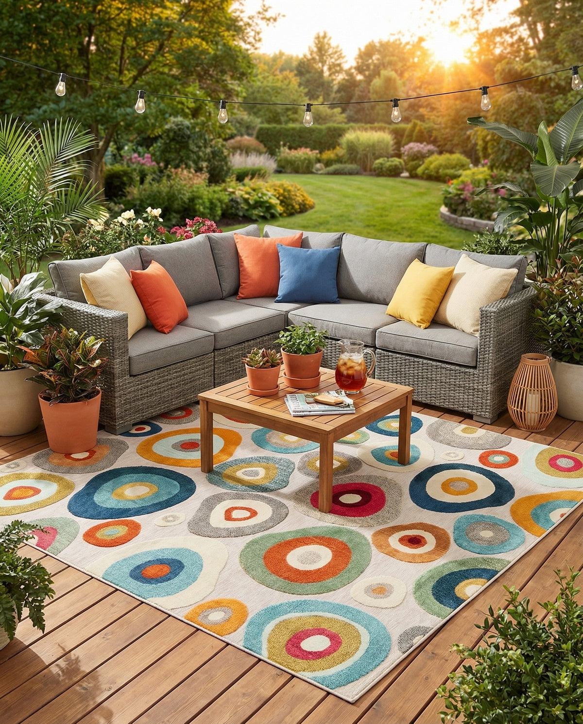 Outdoor Marrakesh Collection Area Rug -  Chefchaouen Square Multi Beige  lifestyle 137