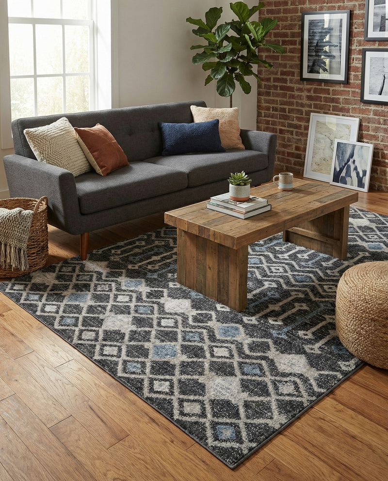 Geo Garden Lattice Collection Area Rug -  Andalusia Rectangle Charcoal Gray  lifestyle 46