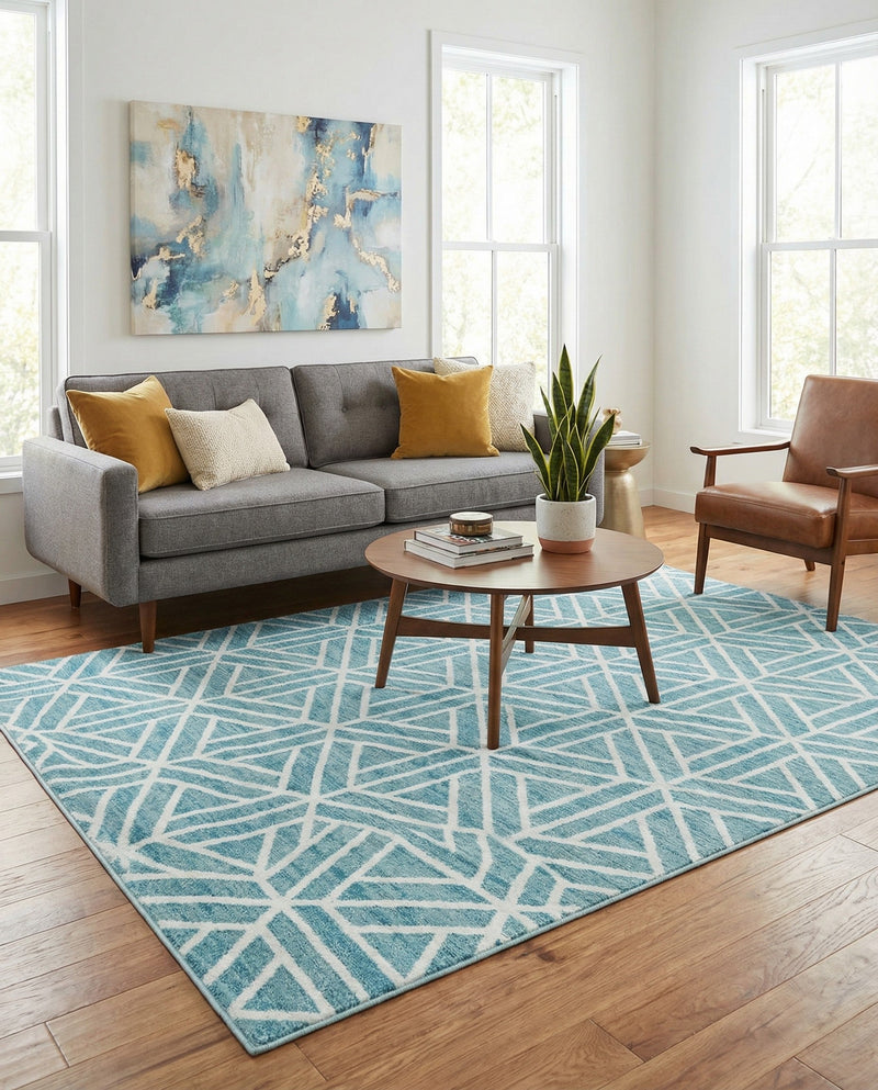 Garden Maze Retreat Collection Area Rug -  Topiarytrail Rectangle Blue  lifestyle 44