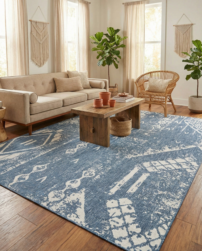 Desert Nomad Terrace Collection Area Rug - Sahara (Blue) Rectangle Blue  lifestyle 8