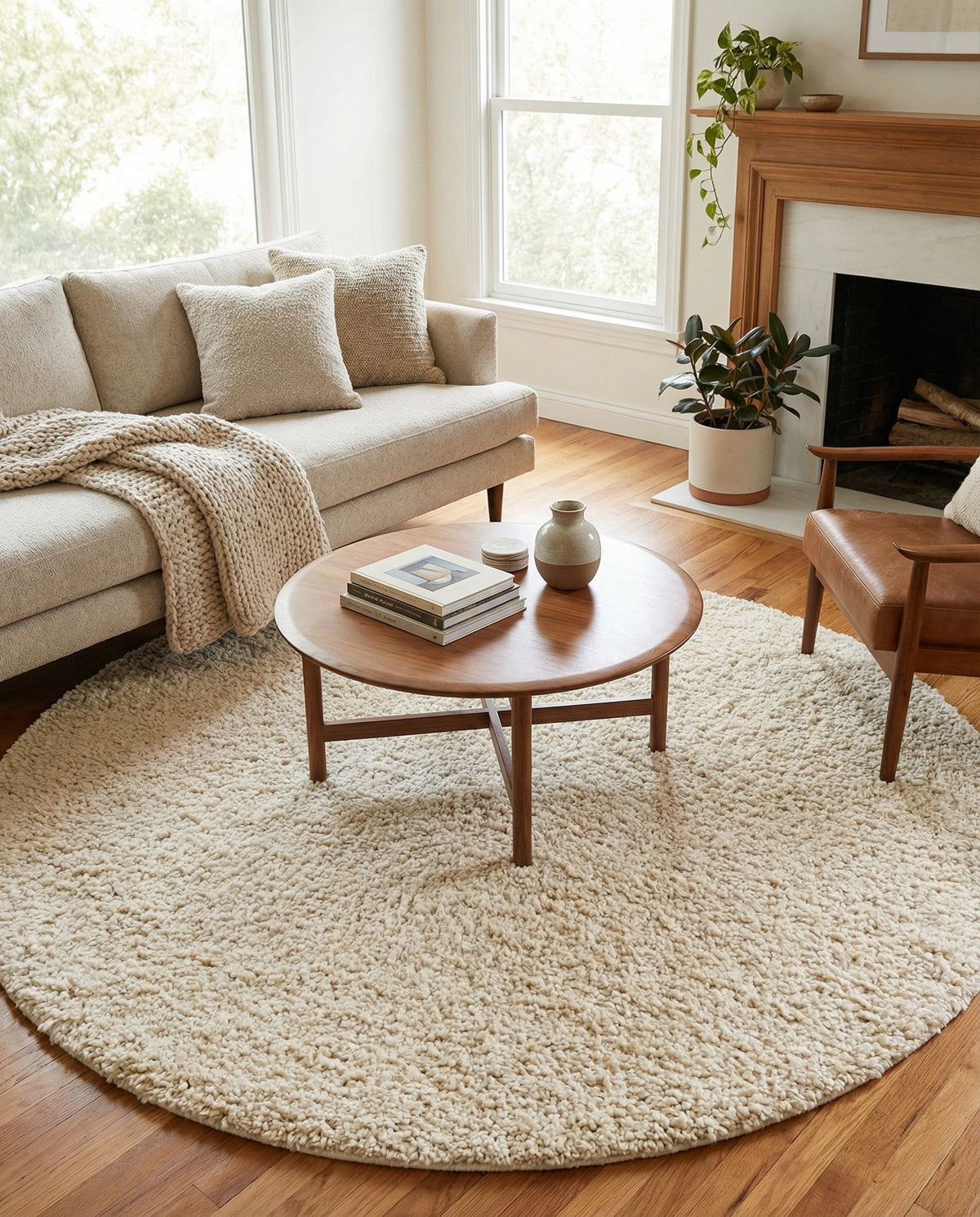Wellington Luxe Shag Collection Area Rug - Kapiti Round Moroccan Ivory  lifestyle 91