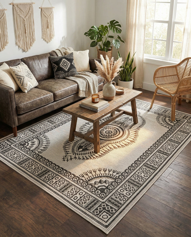 Patio Heritage Collection Area Rug -  Biloxi Rectangle White and Black  lifestyle 13