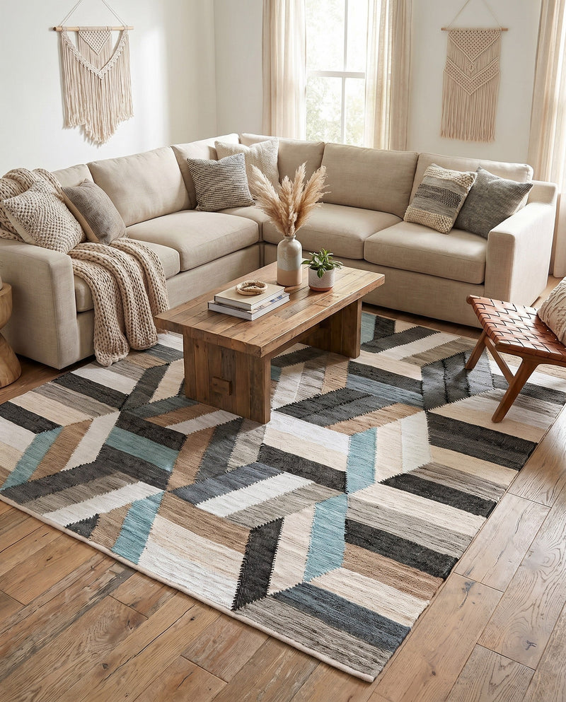 Thar Cotton Collection Area Rug -  Cochin Square Blue  lifestyle 39