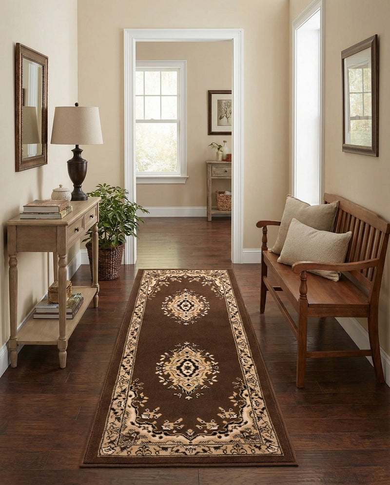Tabriz Tapestry Collection Area Rug - Azerbaijan (Brown) Runner Brown  lifestyle 42