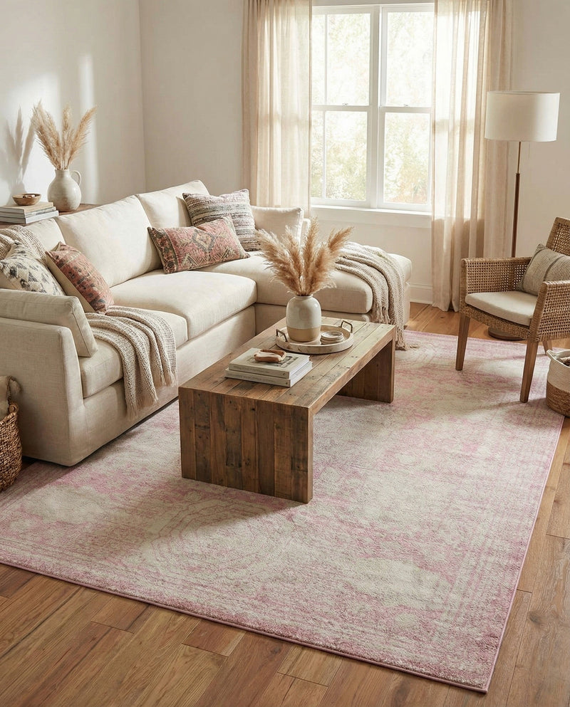 Dover Terrace Collection Area Rug -  Lagoon (Pink) Rectangle Pink  lifestyle 3