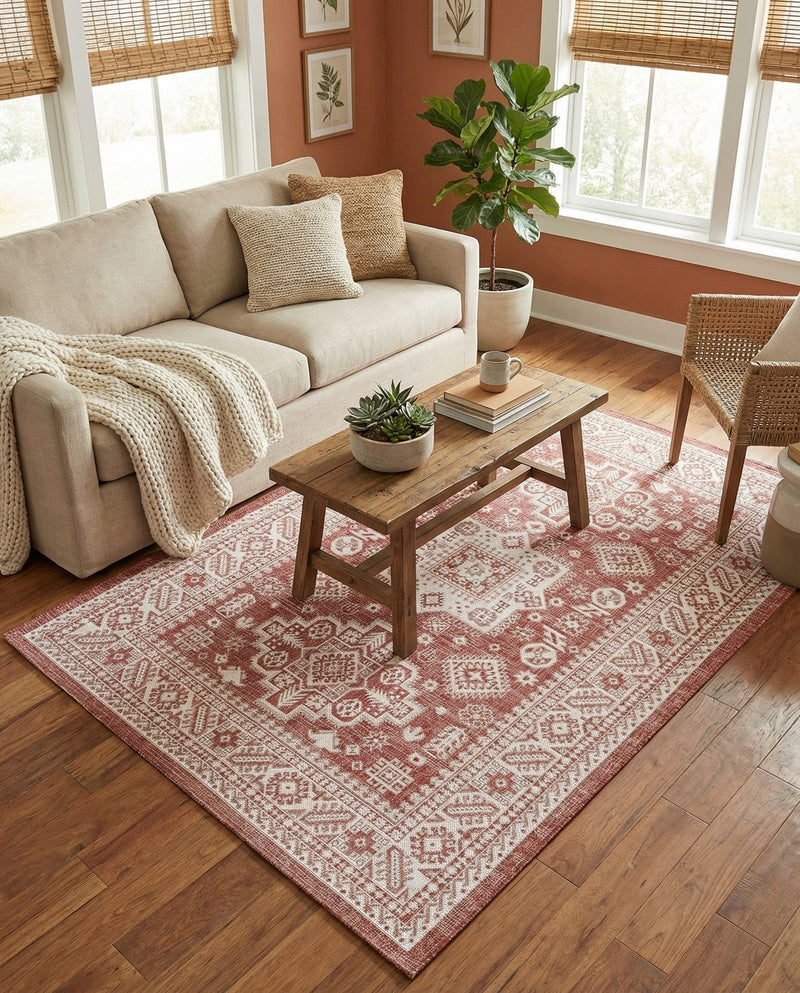 Tribal Terrace Treasures Collection Area Rug -  Incan Isle (Rust Red) Rectangle Rust Red  lifestyle 27