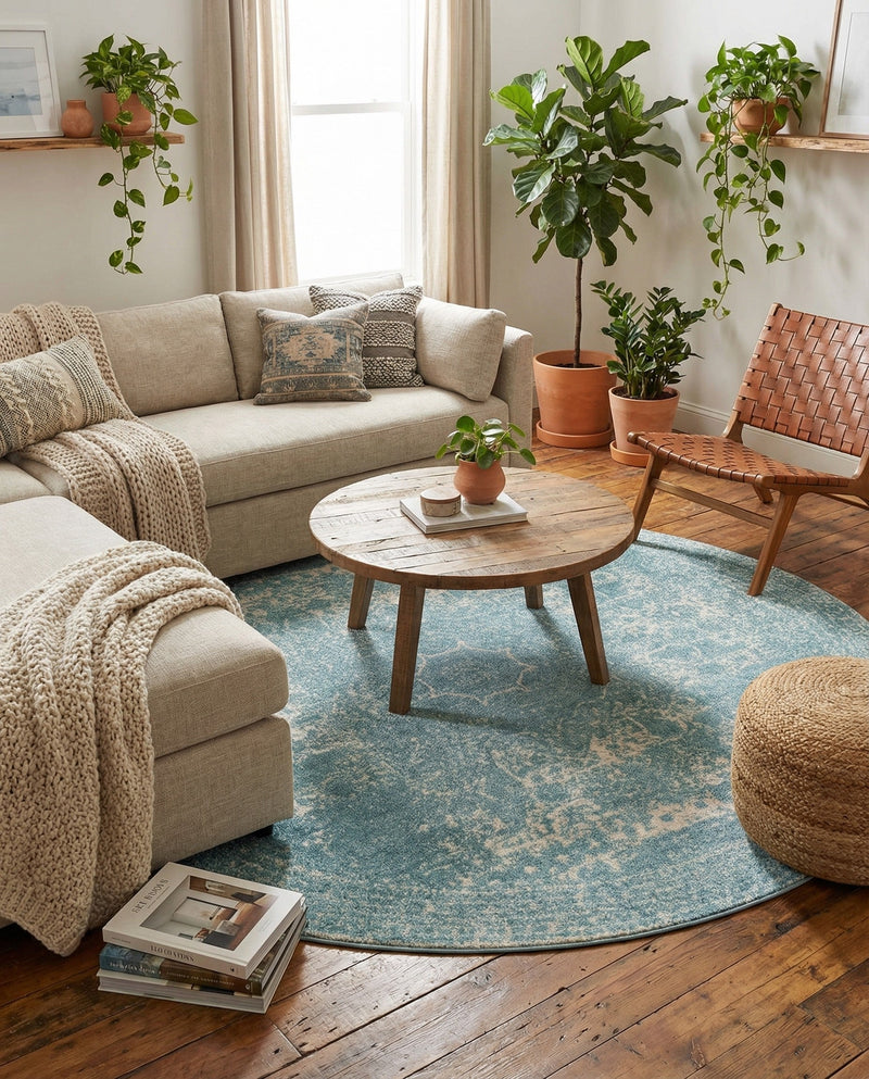 Dover Terrace Collection Area Rug -  Lagoon (Aqua) Round Aqua  lifestyle 30
