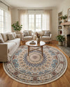 Persian Elegance Collection Area Rug -  Hamedan (Ivory) Round Ivory  lifestyle 31